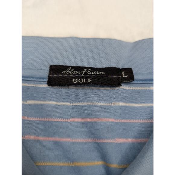 Alan Flusser Mens Golf Polo Shirt Size Large Blue Stripe Yellow Black - Picture 2 of 6